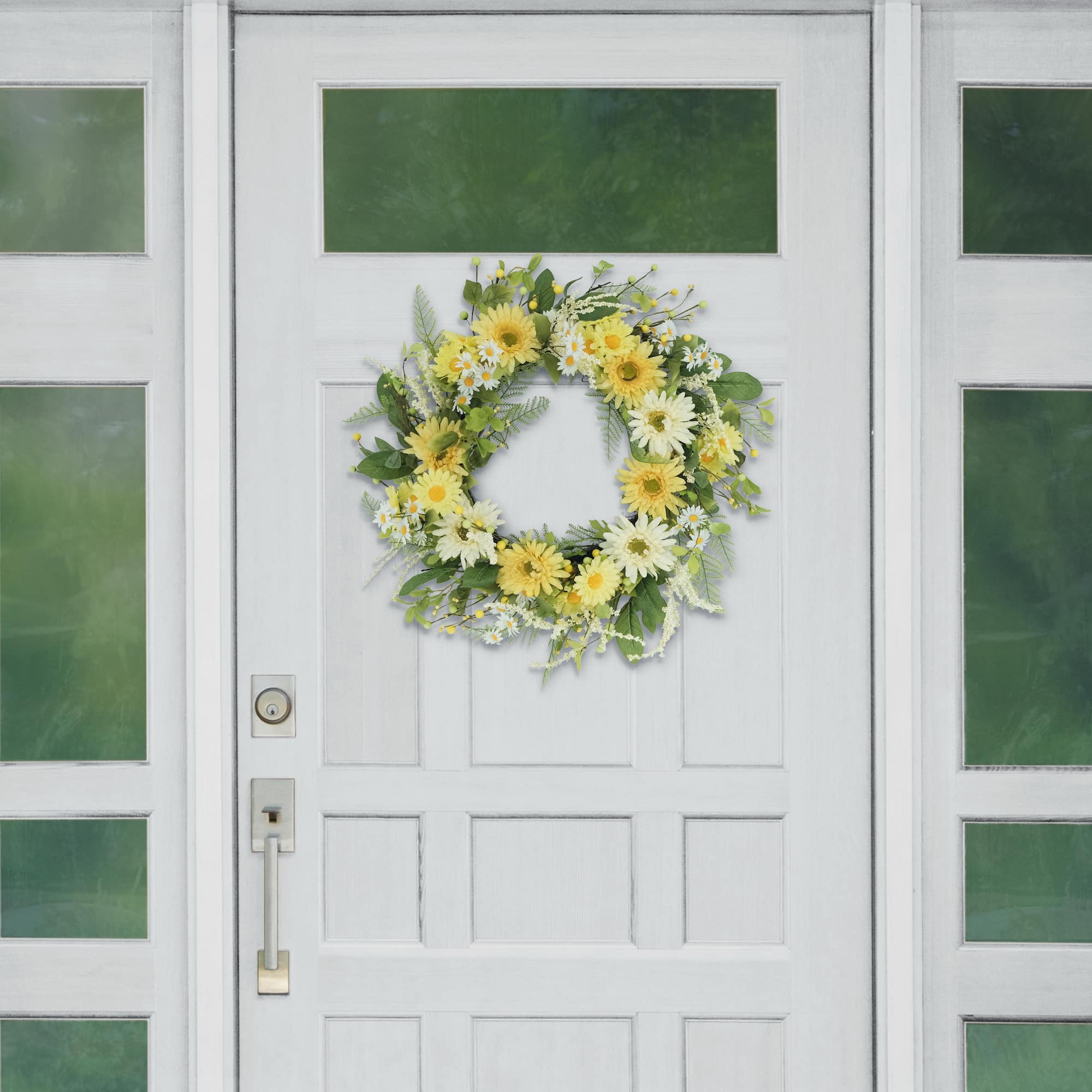 6 Pack: 24" White & Yellow Mum & Daisy Floral Spring Wreath